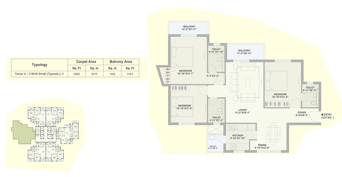 Unit Plan for Tata Ariana - Tower 4 - 3 BHK Small