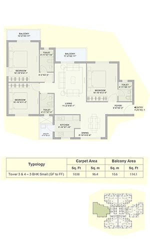 Unit Plan for Tata Ariana - Tower 3 & 4 - 3 BHK Small
