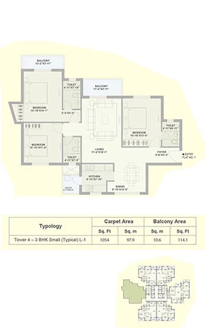 Unit Plan for Tata Ariana - Tower 4 - 3 BHK Small