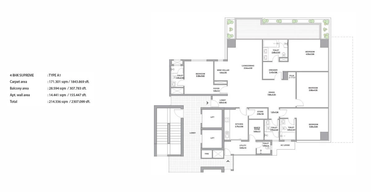Tata Promont Floor Plan for 4 BHK Supreme - Type A1