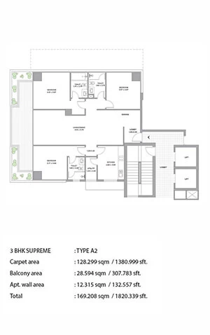 Floor Plan for Tata Promont 3 BHK Supreme - Type A2