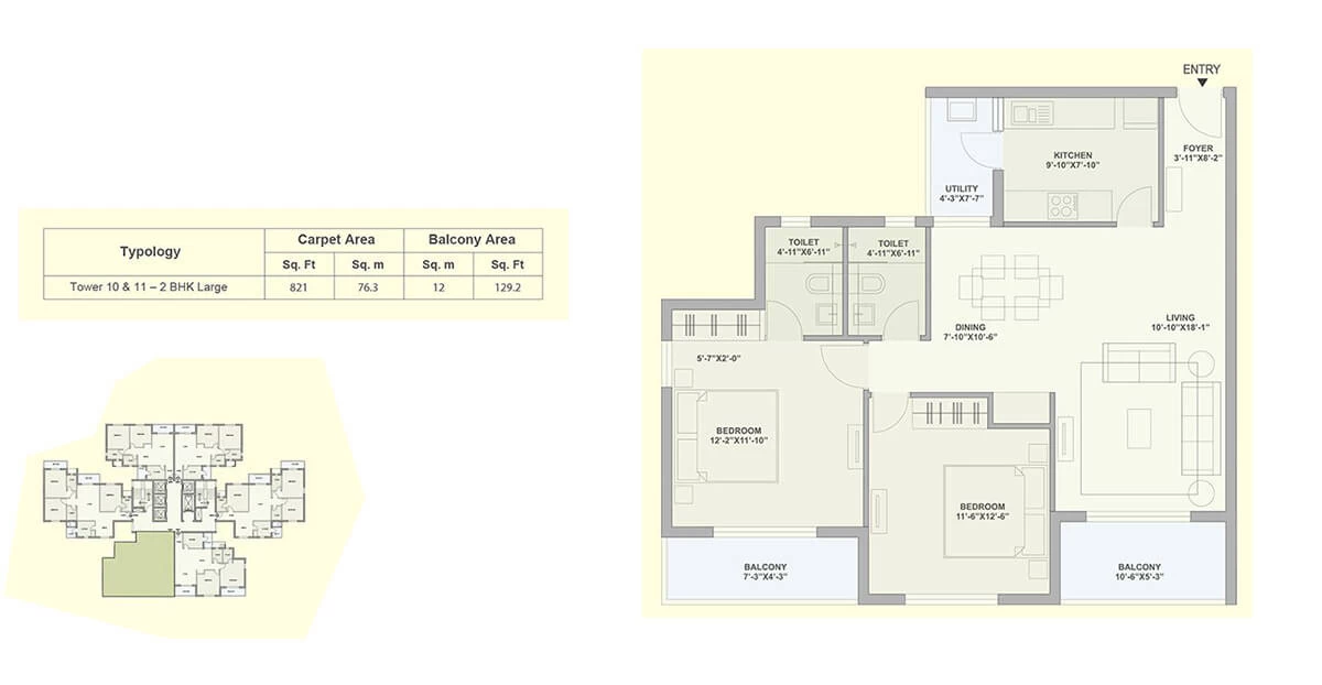Unit Plan for Tata Ariana - Tower 10 & 11 - 2 BHK Large