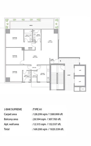 Floor Plan for Tata Promont 3 BHK Supreme - Type A1