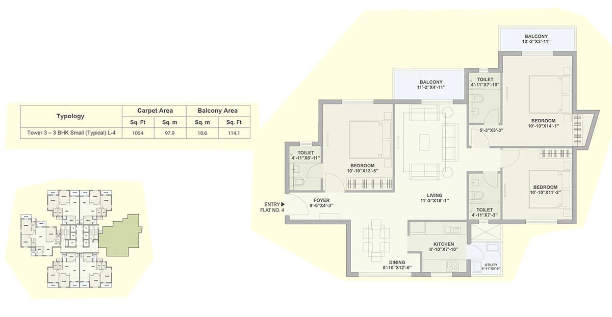 Unit Plan for Tata Ariana - Tower 3 - 3 BHK Small