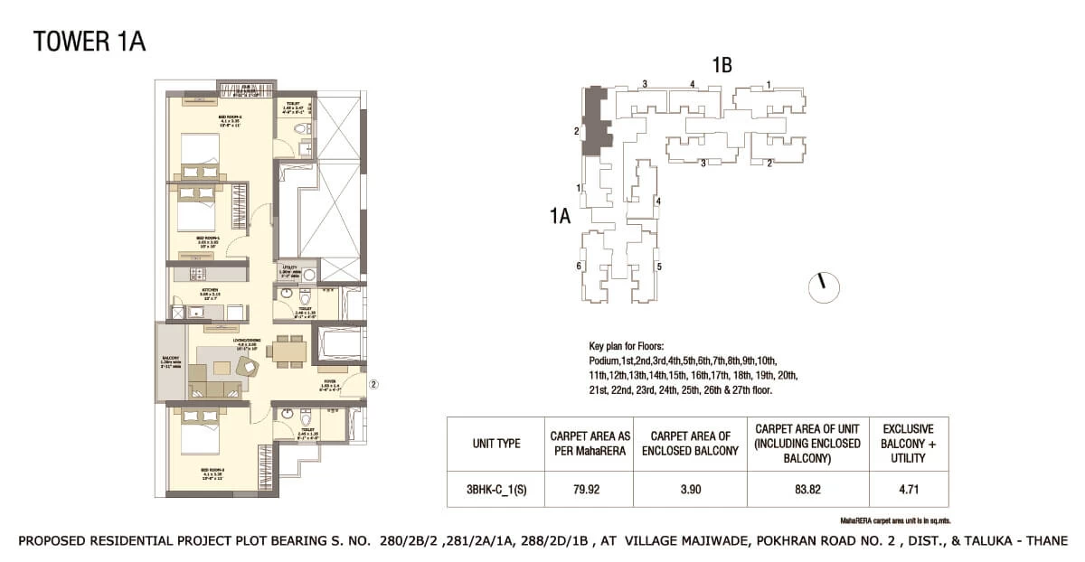 Tata Serein Floor Plan | Tower 1A Plan - Tata Serein 3 BHK Image 1