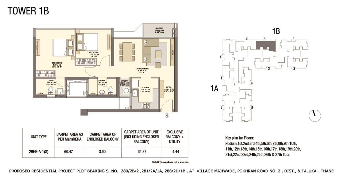 Tata Serein Floor Plan | Tower 1B Plan - Tata Serein 2 BHK