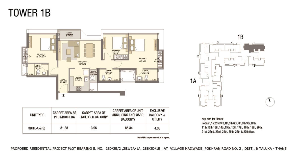 Tata Serein Floor Plan | Tower 1B Plan - Tata Serein 3 BHK