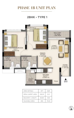 Unit Plan for Tata Value Homes Santorini Phase 1 B - 1 BHK Type-2